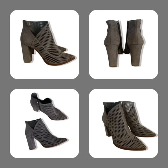 VINCE CAMUTO Levesna Ankle Bootie In Perforated Grey Gravel Nubuck Leather Sz 9 - Picture 10 of 13